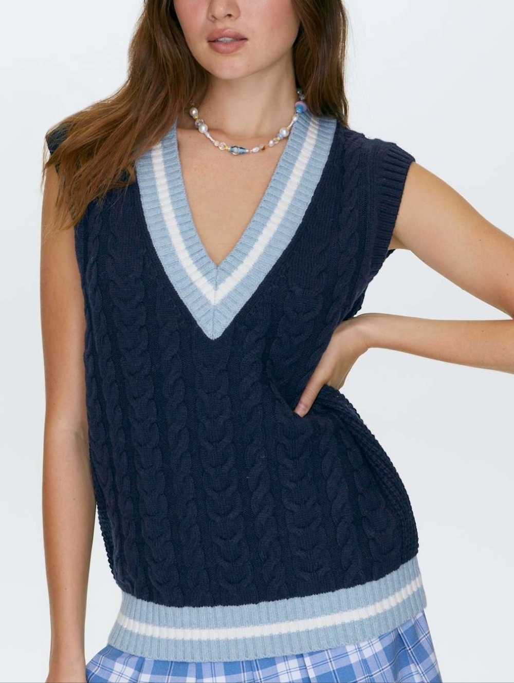 Sunday Best Aritzia Cable Knit Collegiate V-Neck Sweater Vest Small Fits Medium
